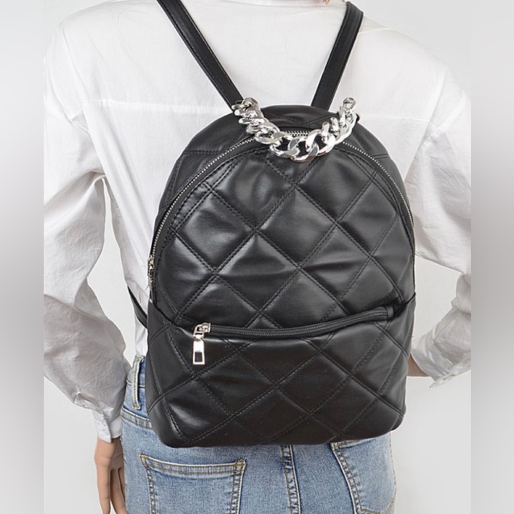 Quilted Faux Leather Backpack - Picture 3 of 3